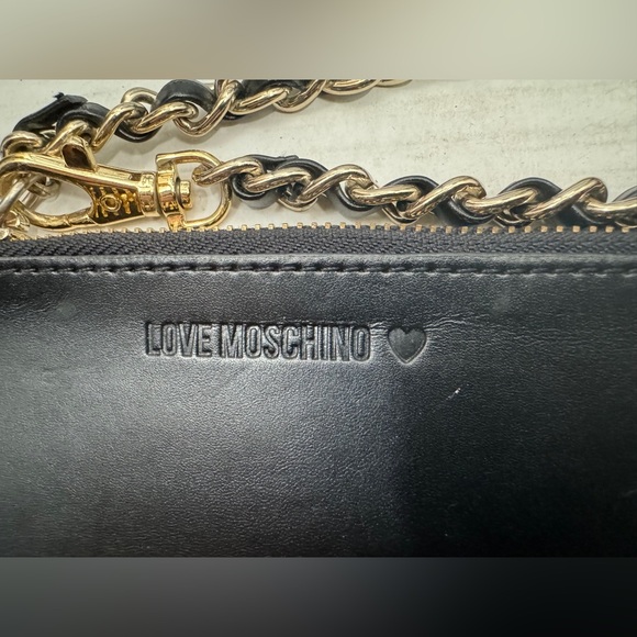 Love Moschino Black Leather Bag Organizer/Pouch Chain Zipper:  Makeup, Etc., NNT - Picture 2 of 6